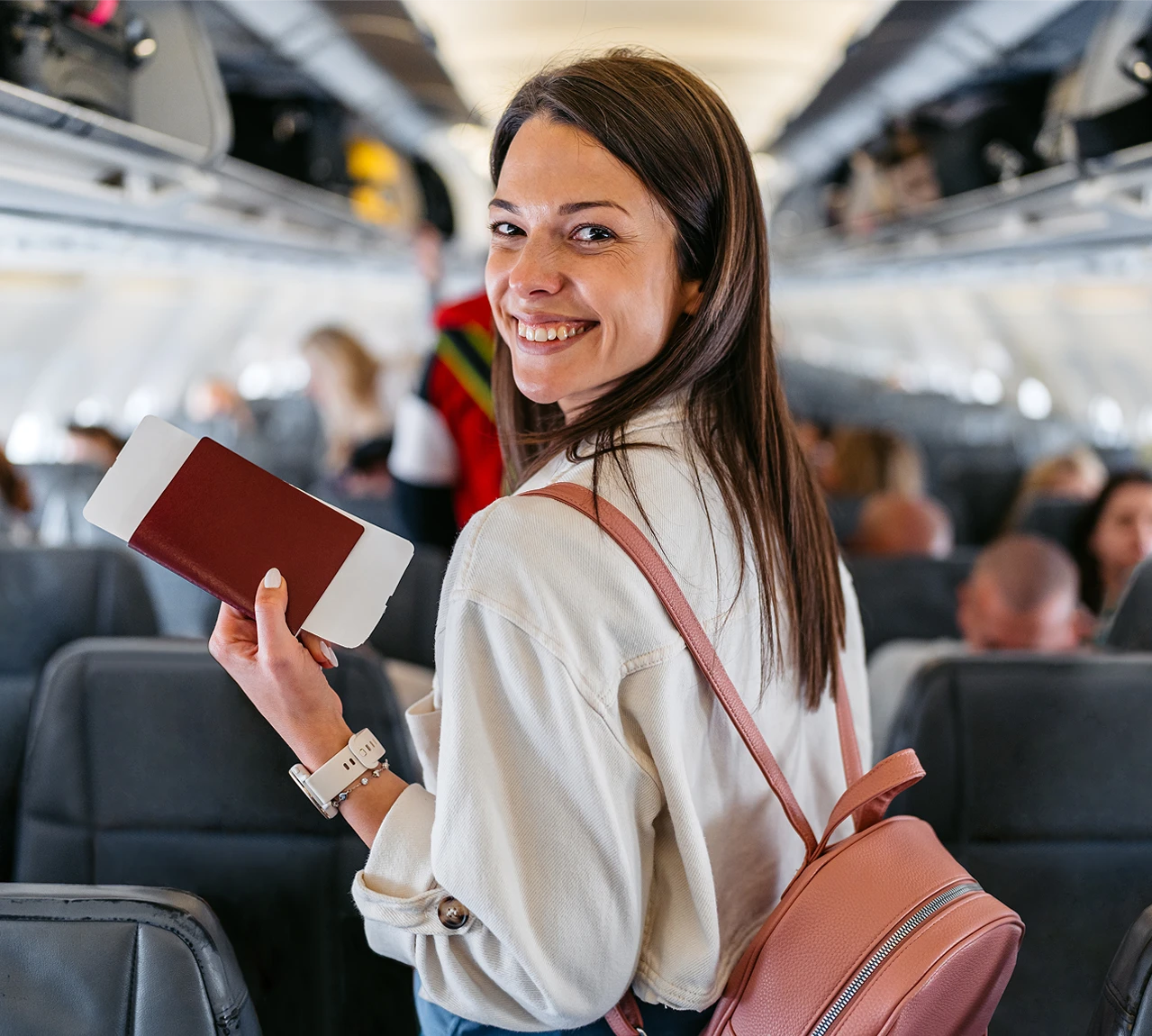 Travel Nurse boarding airplane